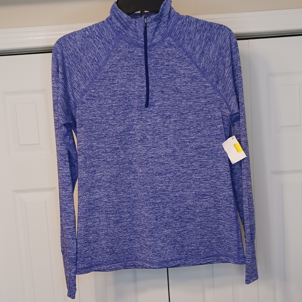 Ideology Purple/White 1/4 Zip Long Sleeve Top Size Small